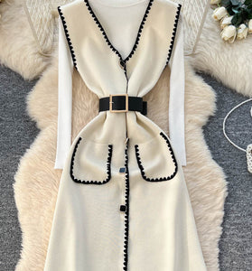 Knit Top and V Neck Dress Set