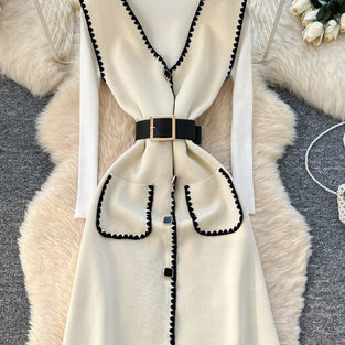 Knit Top and V Neck Dress Set