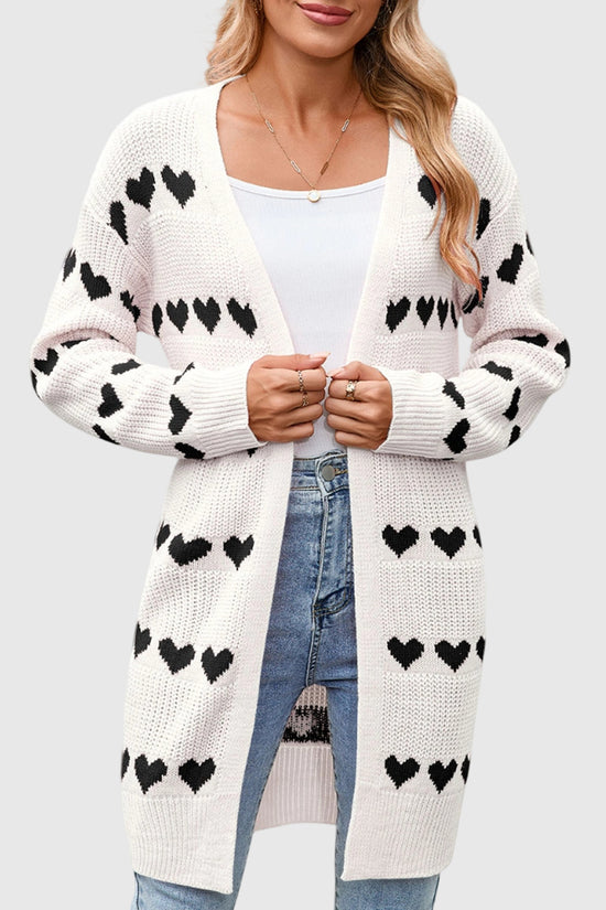 Heart Pattern Open Front Cardigan