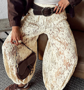 Elegant Lace Casual Pants