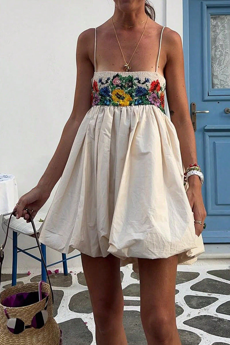 Print Strap Casual Bubble Dress