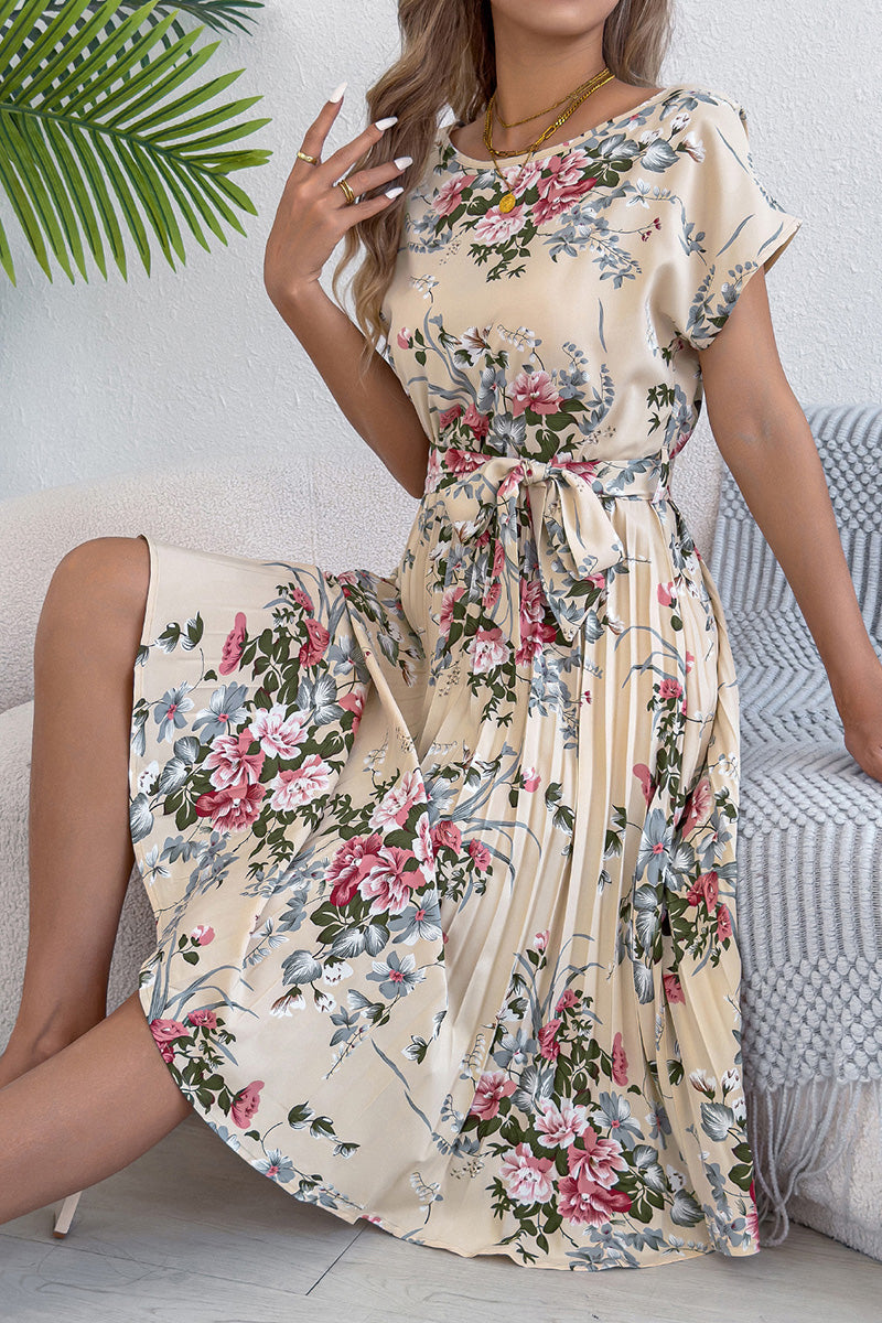 Floral Print Belted Casual Dress