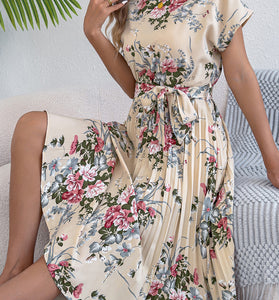 Floral Print Belted Casual Dress