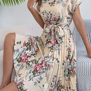 Floral Print Belted Casual Dress