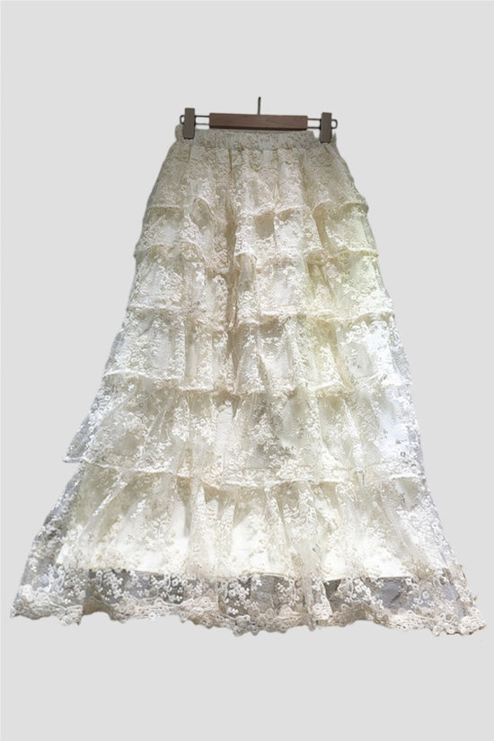 Layered Lace Midi Skirt