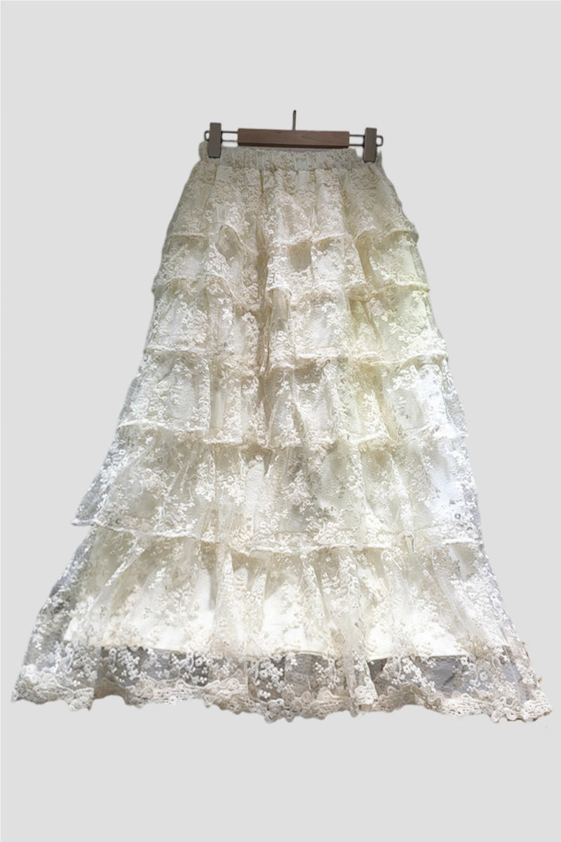 Layered Lace Midi Skirt