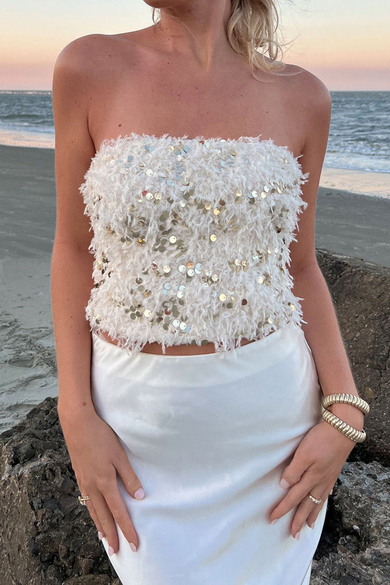 Sequin Embellished Feather Tube Top