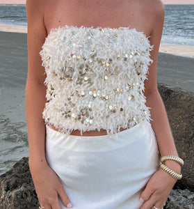 Sequin Embellished Feather Tube Top