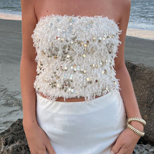 Sequin Embellished Feather Tube Top