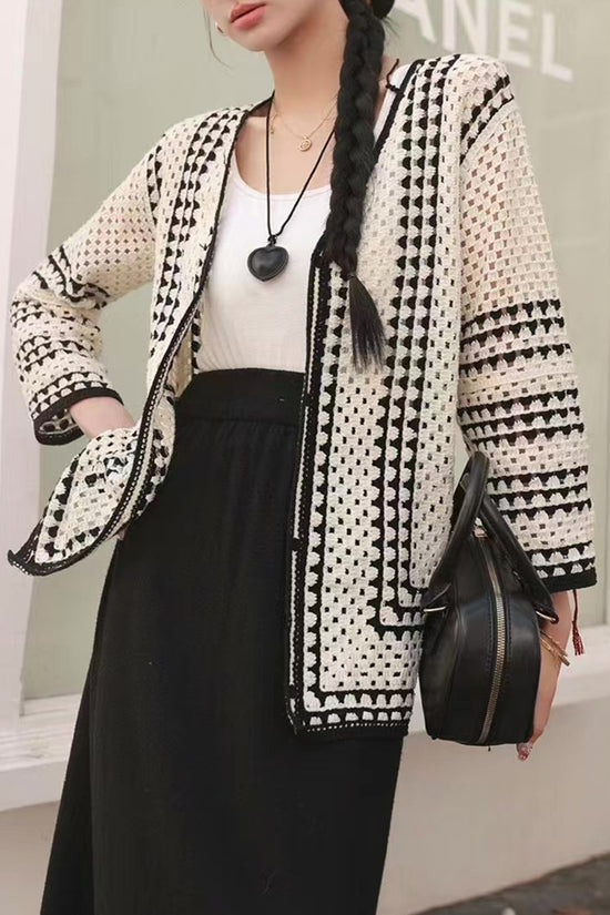 Patterned Open-Front Cardigan