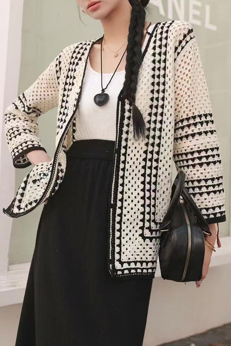 Patterned Open-Front Cardigan