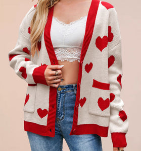 Heart Pattern Open-Front Cardigan