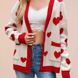 Heart Pattern Open-Front Cardigan