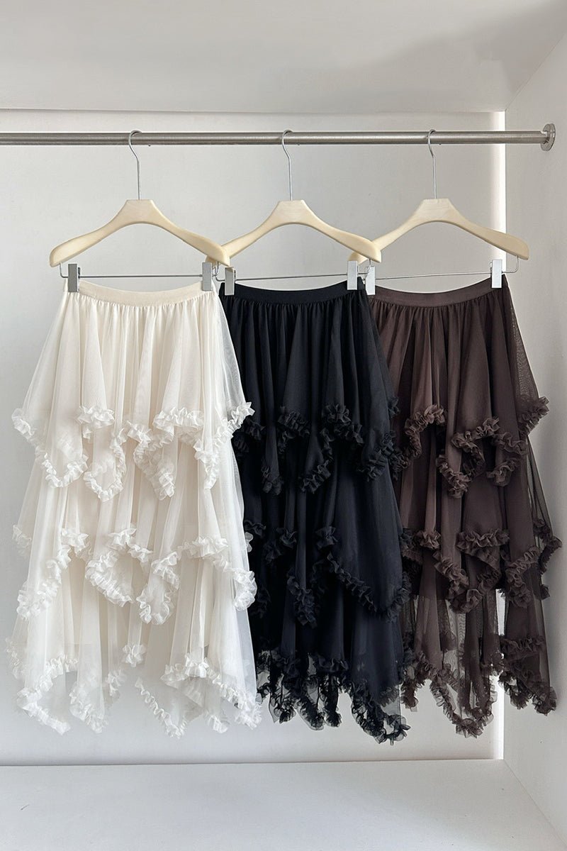 Layered Ruffle Midi Skirt