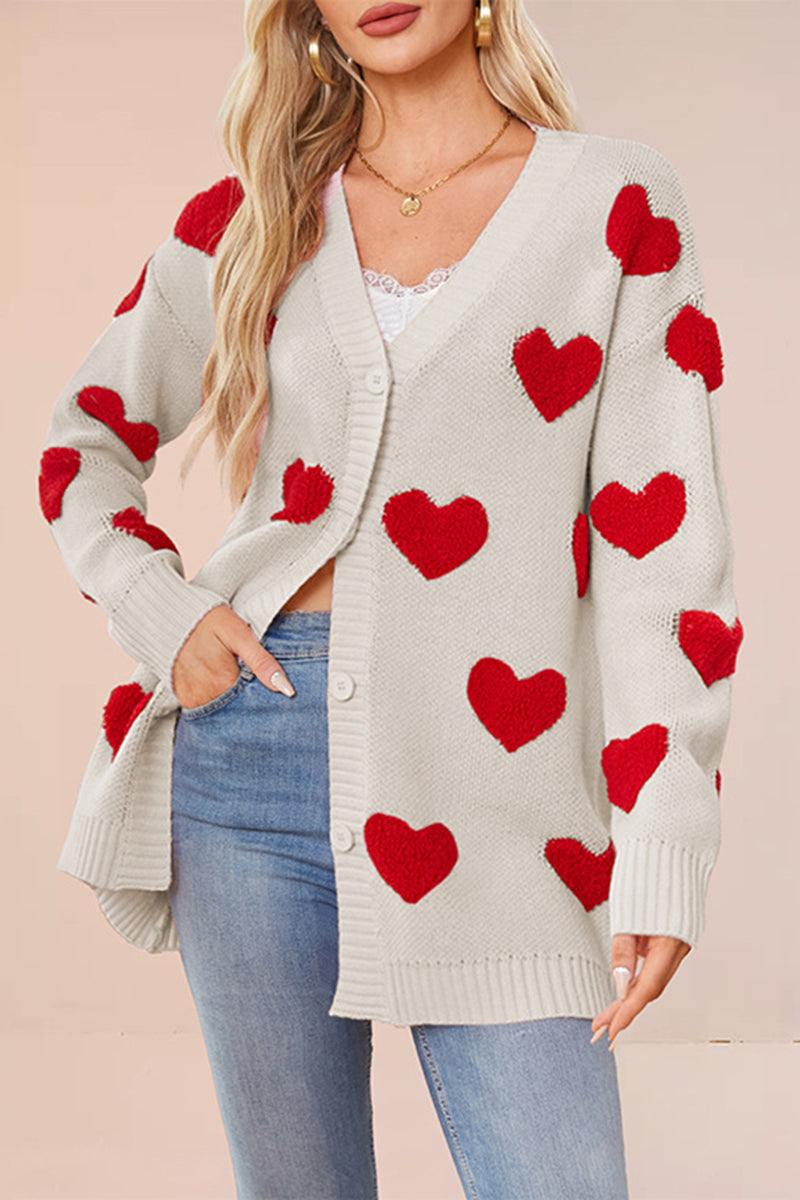 Heart Pattern Button-Up Cardigan