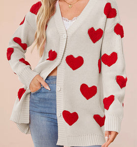 Heart Pattern Button-Up Cardigan
