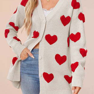 Heart Pattern Button-Up Cardigan