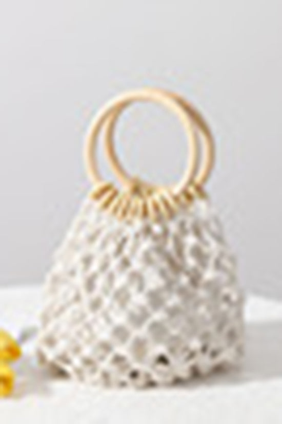 Chic Mesh Handbag with Wooden Handles