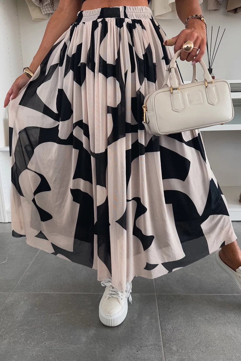 Chic Abstract Pattern Midi Skirt