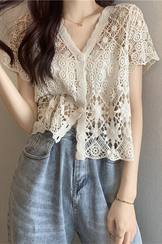 Elegant Crochet Button-Up Blouse