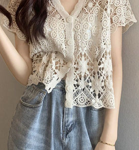 Elegant Crochet Button-Up Blouse