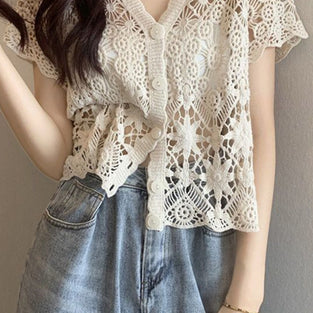 Elegant Crochet Button-Up Blouse