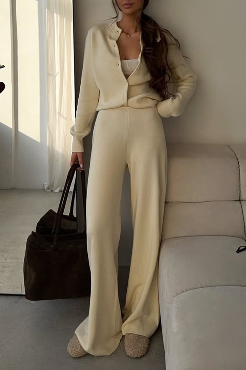 Elegant Buttoned Cardigan and Pants Set