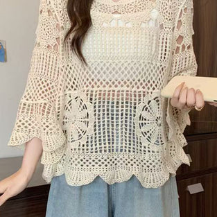 Crochet Scalloped Sleeve Blouse