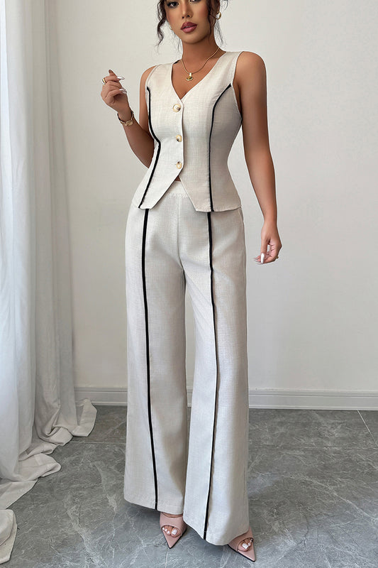 Elegant Sleeveless Button Vest and Pants Set