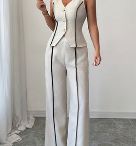Elegant Sleeveless Button Vest and Pants Set