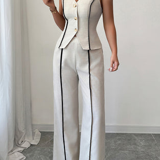 Elegant Sleeveless Button Vest and Pants Set
