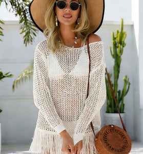 Chic Fringe Mesh Beach Cover-Up