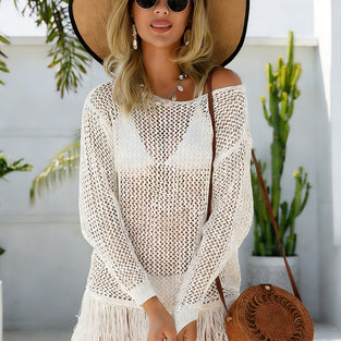 Chic Fringe Mesh Beach Cover-Up