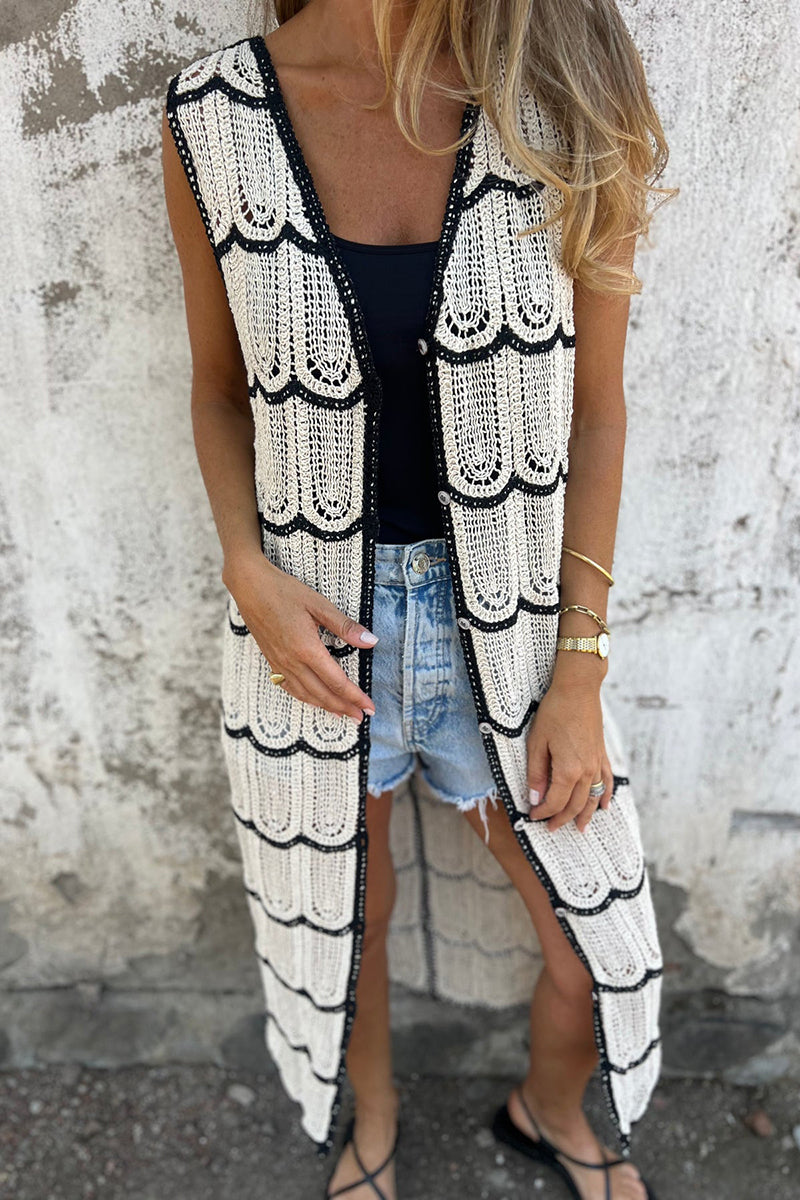 Elegant Scalloped Open-Front Cardigan