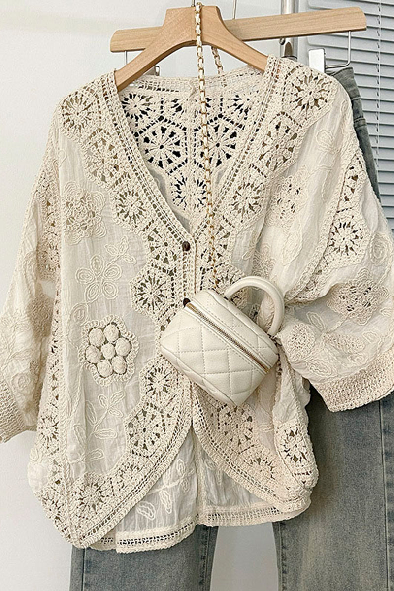 Floral Crochet Open-Front Cardigan