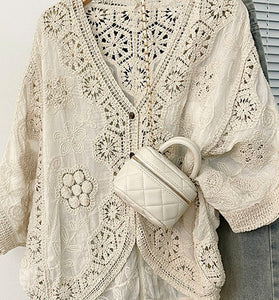 Floral Crochet Open-Front Cardigan