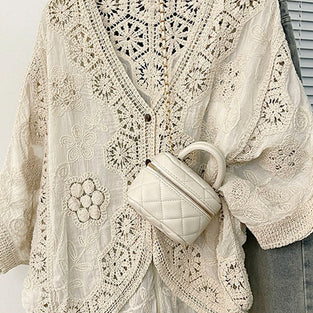 Floral Crochet Open-Front Cardigan