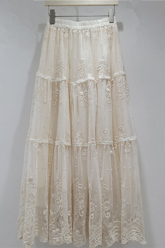 Elegant Lace Tiered Midi Skirt