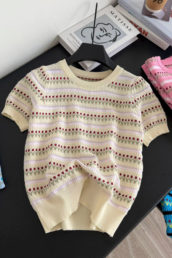 Patterned Short Sleeve Knit Tee