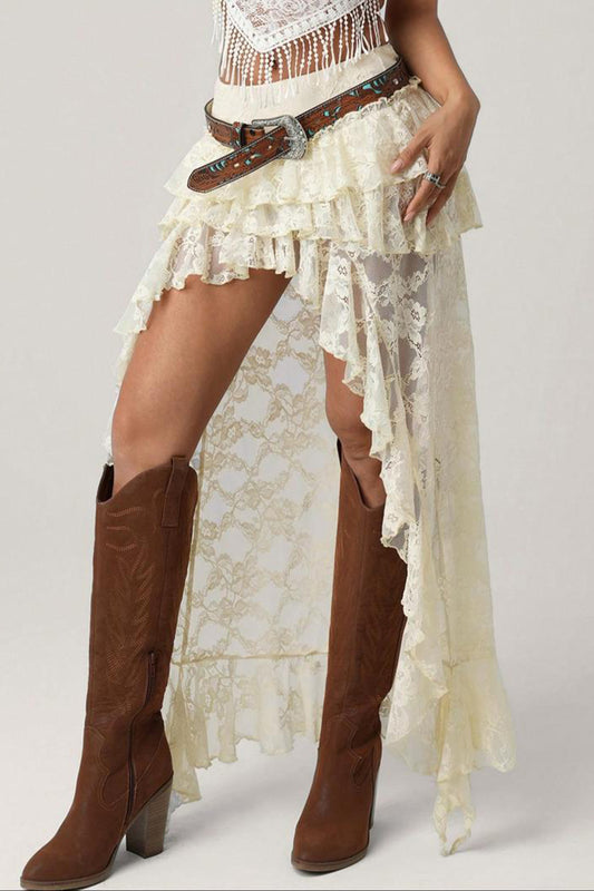 Ruffled Asymmetrical High Low Skirt