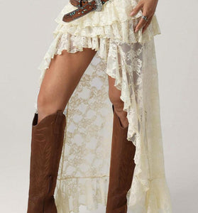 Ruffled Asymmetrical High Low Skirt