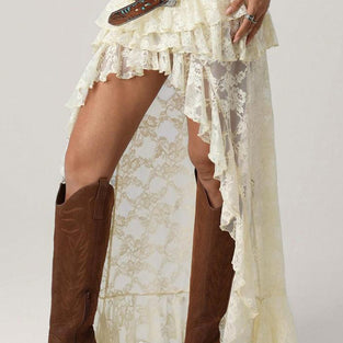 Ruffled Asymmetrical High Low Skirt