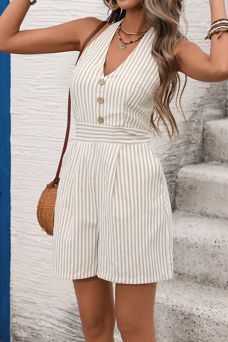 Striped Button Halter Romper