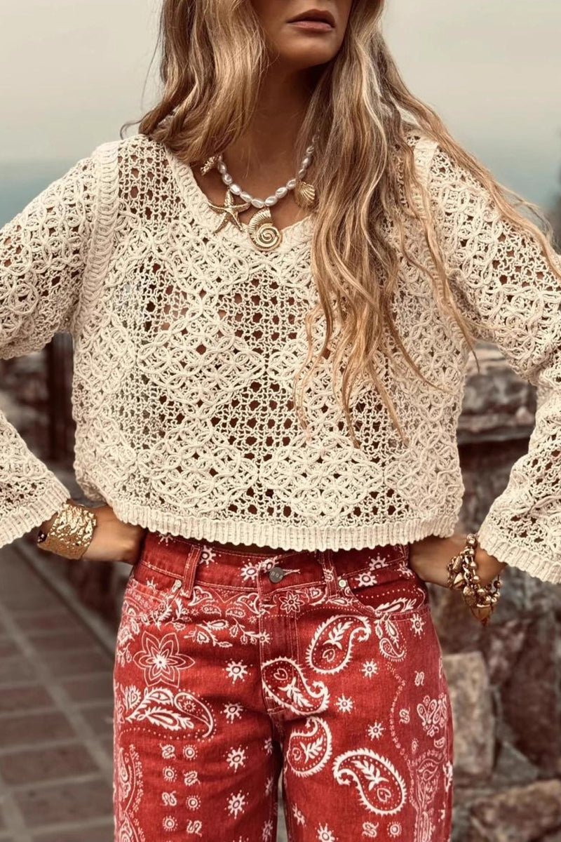 Crochet Patterned Long Sleeve Top