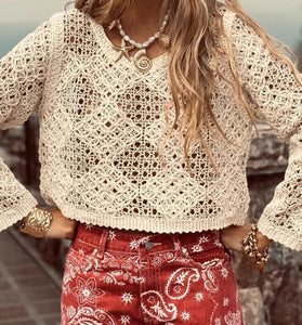 Crochet Patterned Long Sleeve Top