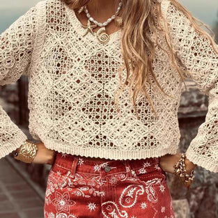 Crochet Patterned Long Sleeve Top