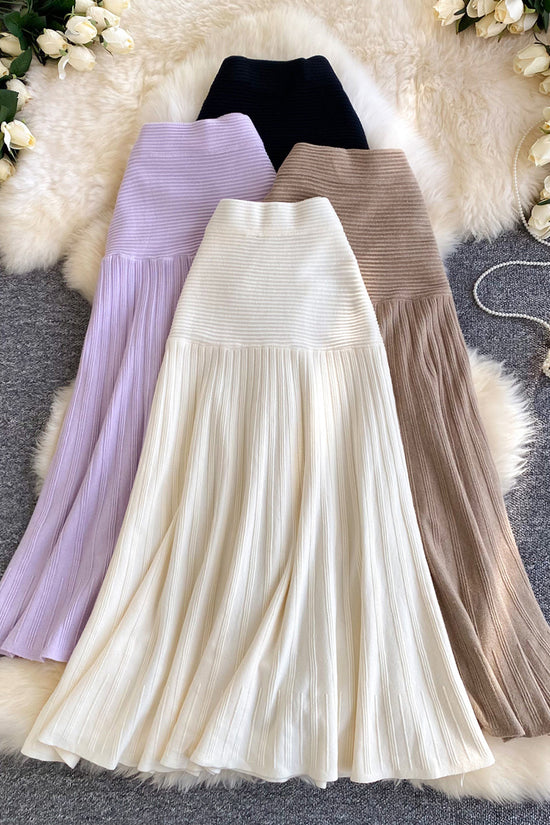 Elegant Knit Pleated Midi Skirt