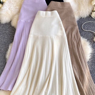 Elegant Knit Pleated Midi Skirt