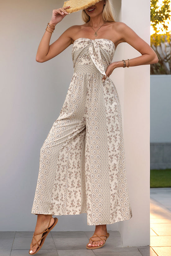 Strapless Boho Wide-Leg Jumpsuit