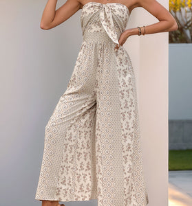 Strapless Boho Wide-Leg Jumpsuit